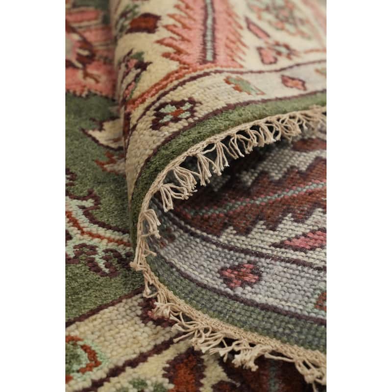 Hand Knotted Oriental 100% Wool Carpet Transitional All-Over Green Oushak Area Rug - 9' 9'' X 7' 9''