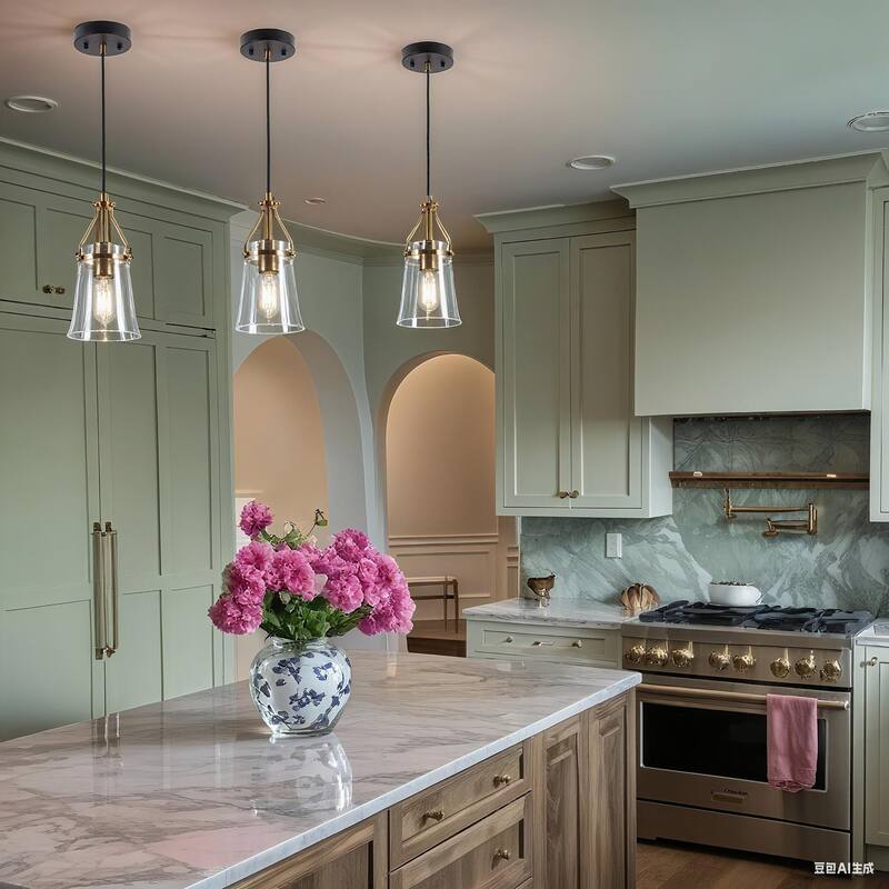 Haye Modern Gold Black1-Light Mini Glass Pendant Light for Kitchen Island - D5.5" x H10"