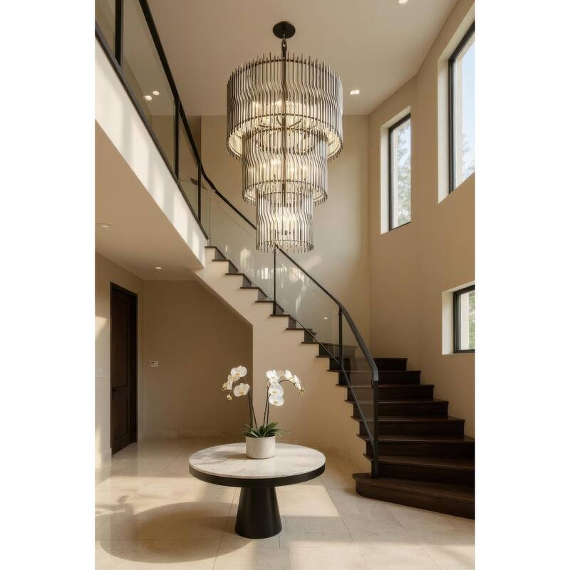 Varaluz Park Row 18-Light 3-Tier Chandelier - Matte Black/French Gold