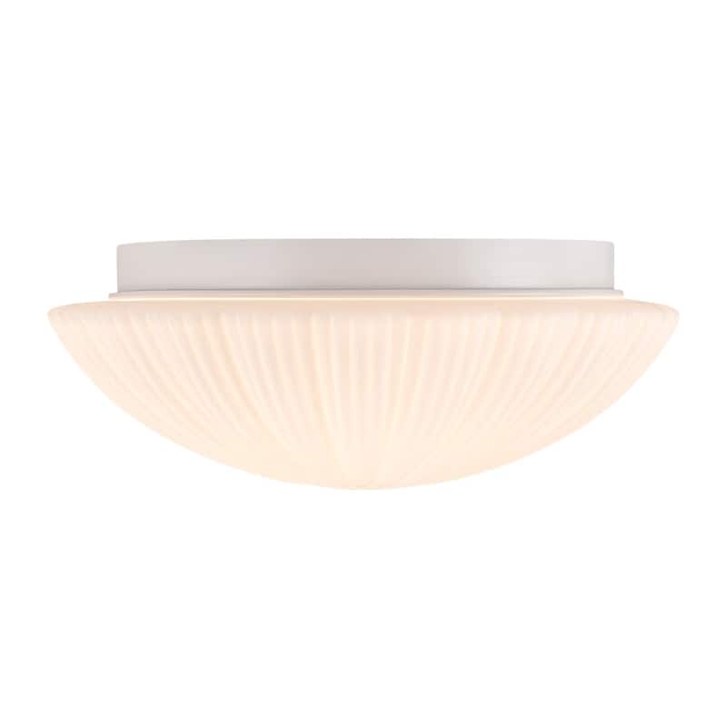 Dimmable LED White Flower Pleated Ribbed Glass Round Ceiling Light - 13.2 Inches