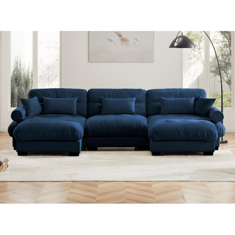 Modern Reversible 3-Seat Modular Sectional Corner Sofa Couch with Waist Pillows - Blue