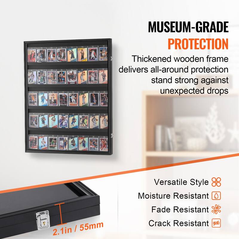 Sports Card Display Case Lockable Wall Cabinet for Football Basketball Hockey Trading Card