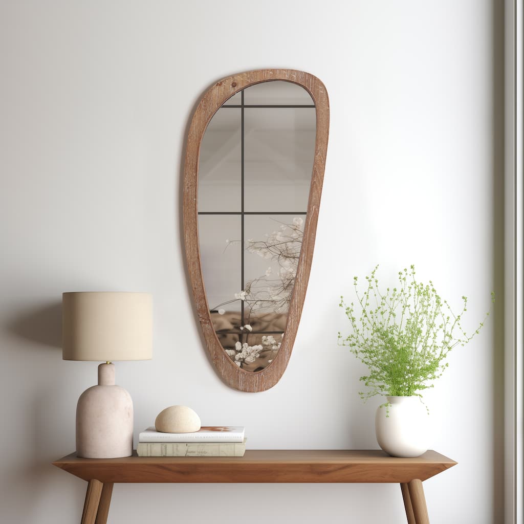 Sagebrook Home Modern Neutral Wood Asymmetrical Natural Wall Mirror - 16" x 1" x 36"
