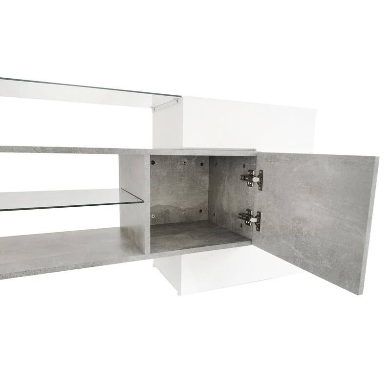 Unique Shape TV Stand with Illuminated Glass Shelves