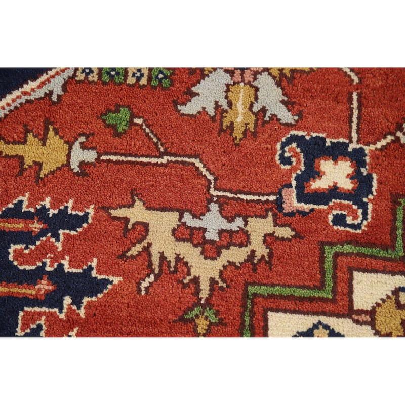 Hand Knotted Oriental 100% Wool Carpet Traditional Medallion Oranges & Rust Heriz (serapi) Area Rug - 11' 10'' X 8' 11''