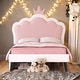 preview thumbnail 5 of 5, Twin Size Upholstered Princess Bed with Crown Headboard and 2 Drawers, Platform Bed in White+Pink