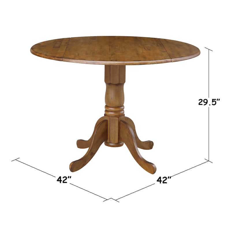 Round Pedestal Base Solid Wood 42-inch Drop-leaf Dining Table