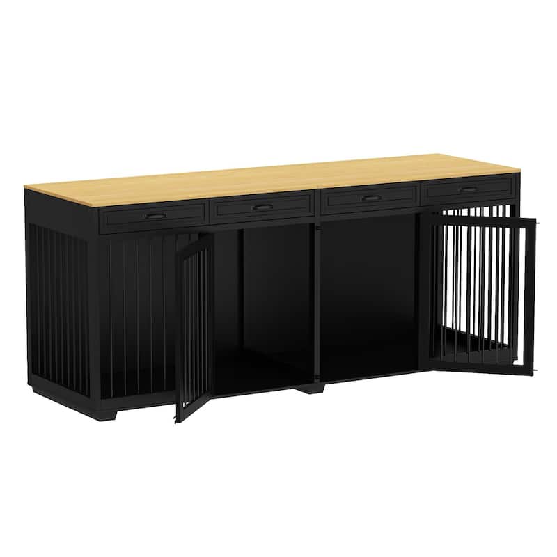 93" Wooden Dog Crate Kennel Furniture with 4 Drawers and Dividers