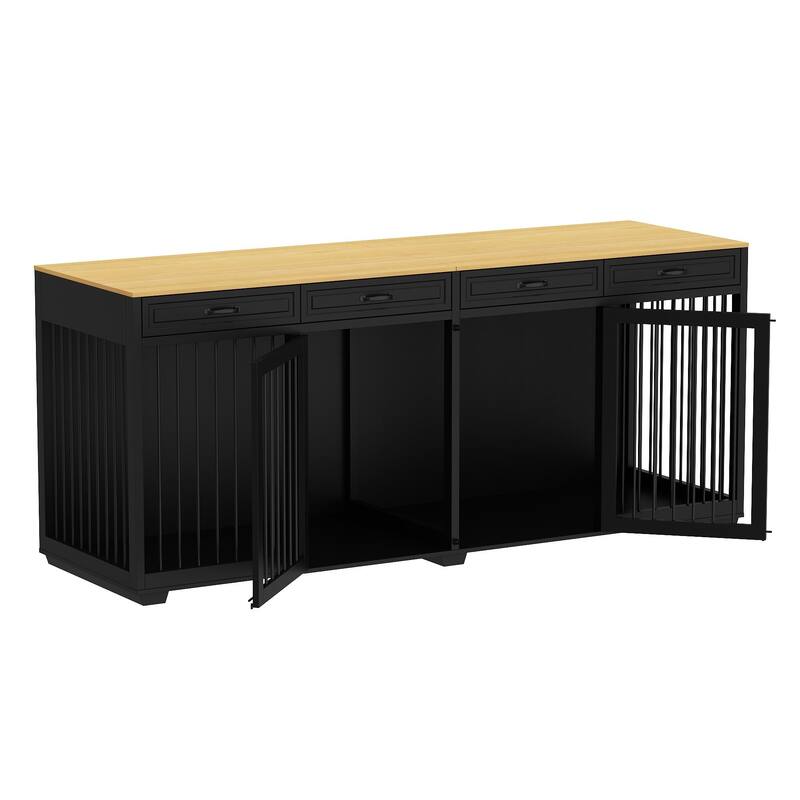 Wooden Dog Crate Kennel with 4 Drawers,Divides for 2 Large Dogs Indoor