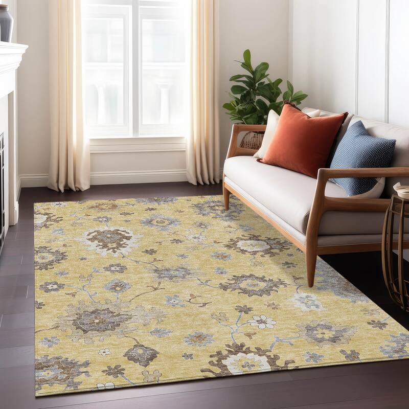 Machine Washable Indoor/ Outdoor Chantille Traditonal Kashan Rug