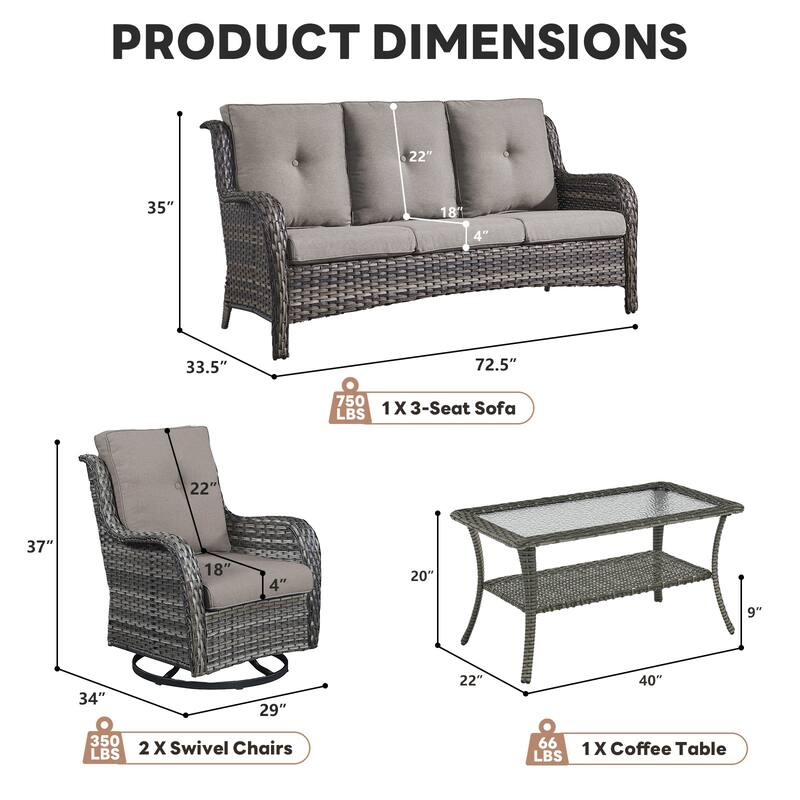 Pocassy Outdoor Patio Wciker Sofa Furniture Set of Chair Table.