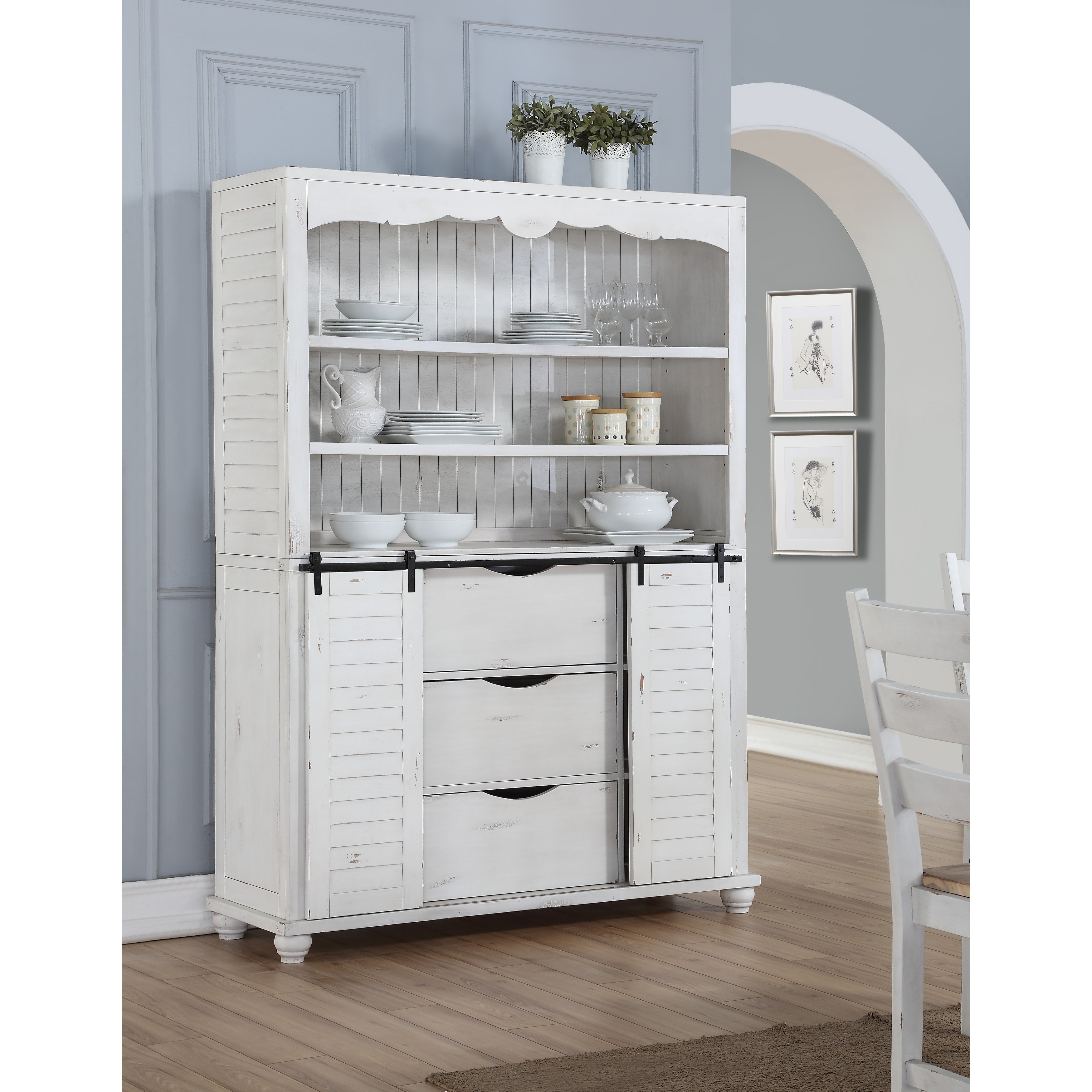 Shop The Gray Barn Furness Abbey Country White China Cabinet With Open Shelving And Scalloped Top Overstock 25762280