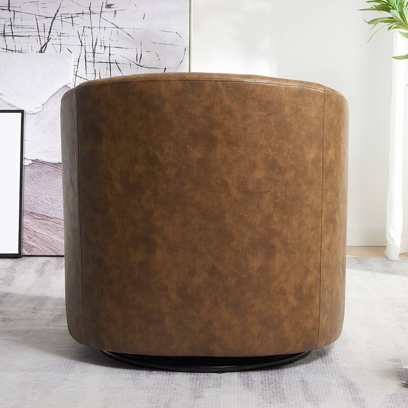 KINWELL 29" Wide Tufted PU Leather Swivel Barrel Chair