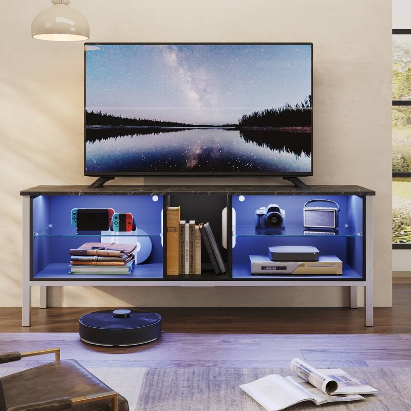 LED Entertainment Center with Shelves Gaming TV Stand for 70 inch TVs - 62 inches