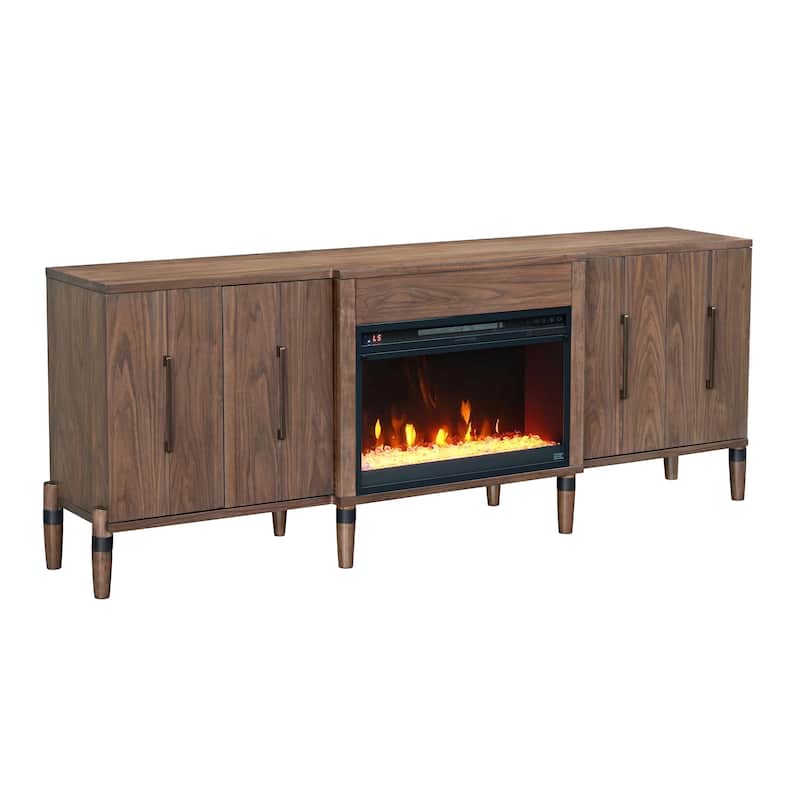 Bridgevine Home Tranquility 78 inch Fireplace TV Stand for TVs up to 90 inches, Minimal Assembly, Walnut Finish