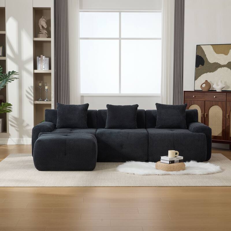 104"W Modern Upholstered Sectional Sofa with 3 Pillows and Ottoman
