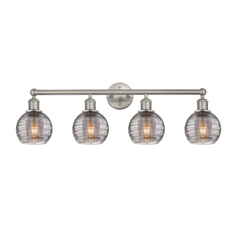 Innovations Lighting 616-4W 10 33 Athens Deco Swirl Vanity Athens Deco - Brushed Satin Nickel / Light Smoke Deco Swirl