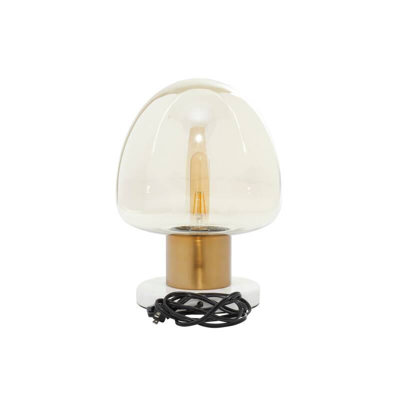 Gold Metal Room Table Lamp with Clear Dome Shaped Shade and Marble Base - 10 x 10 x 14
