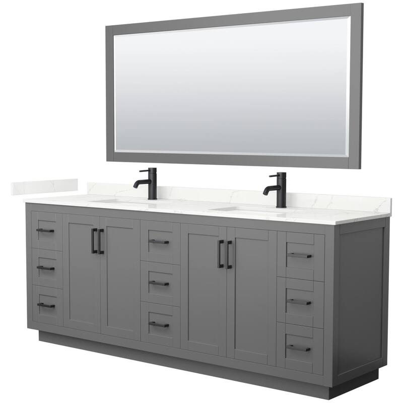 Wyndham Collection WCF292984D-QTZ-UNSM70 Miranda 84" Free Standing - Dark Gray / Giotto Quartz Top / Matte Black
