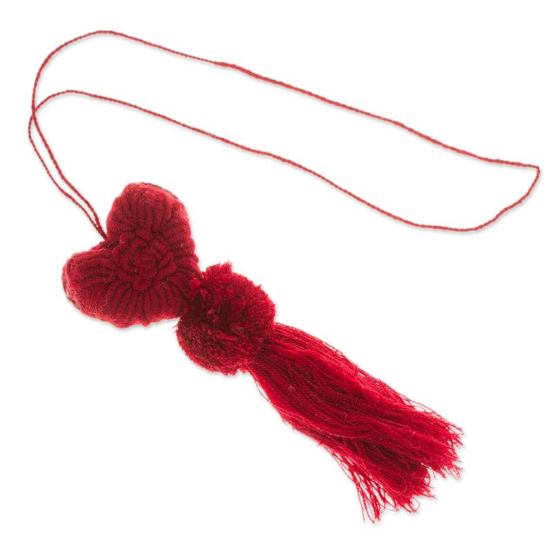 Novica Handmade Little Heart In Garnet Wool Felt And Cotton Ornament