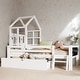 preview thumbnail 2 of 3, Full Size House Kids Bed with Ladder, Storage Drawers, 2-Blackboards, Guardrails, Solid Wood Platform for Bedroom, White