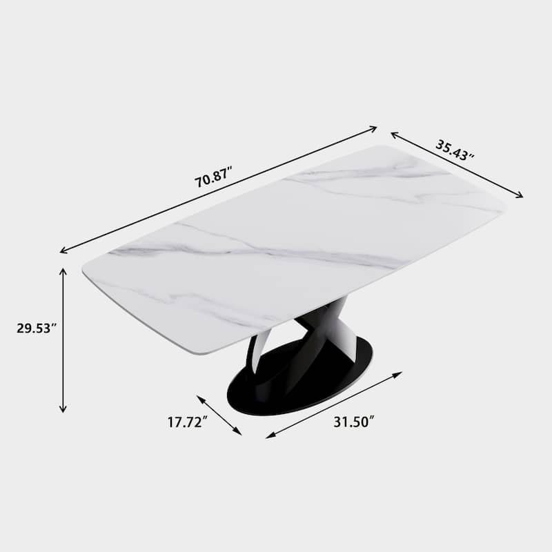 Marble Dining Table, Slate Panel with Metal Pedestal