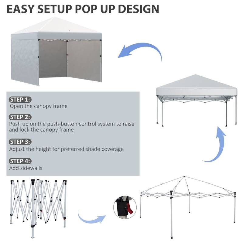 Foldable Pop Up Gazebo 10x10 ft Waterproof Outdoor Pavilion with Adjustable Legs Removable Walls Carry Bag and Sandbags