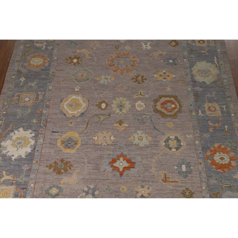 Hand Knotted Oriental 100% Wool Carpet Transitional All-Over Greys & Charcoal Oushak Area Rug - 11' 10'' X 8' 10''