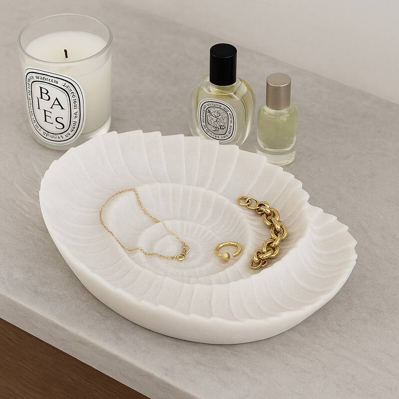 Resin Seashell Texture Decorative Bowl - White, 17 in. - 16" x 16" x 3"