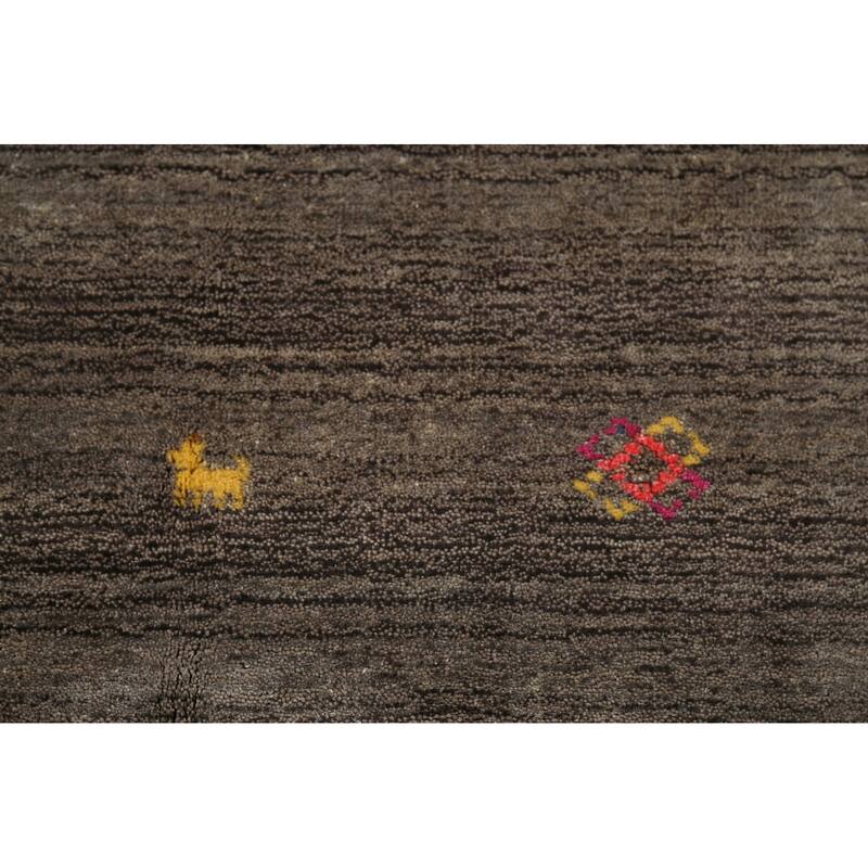 Striped Brown Gabbeh Indian Area Rug Hand-Knotted Wool Carpet - 3'11"x 6'1"