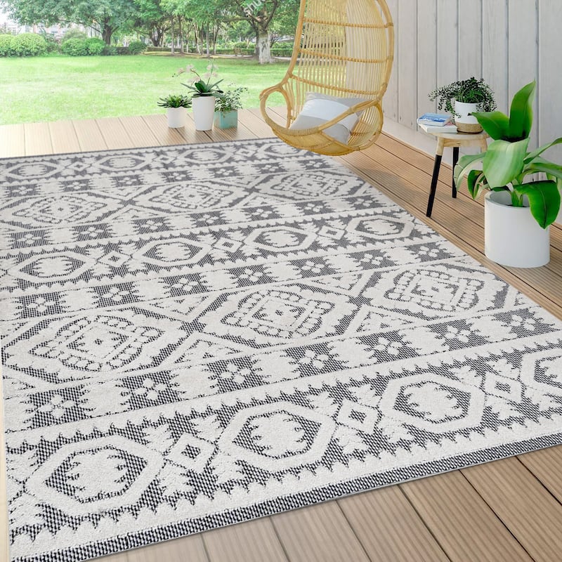 JONATHAN Y Jordan High-Low Pile Mediterranean Tile Indoor/Outdoor Area Rug