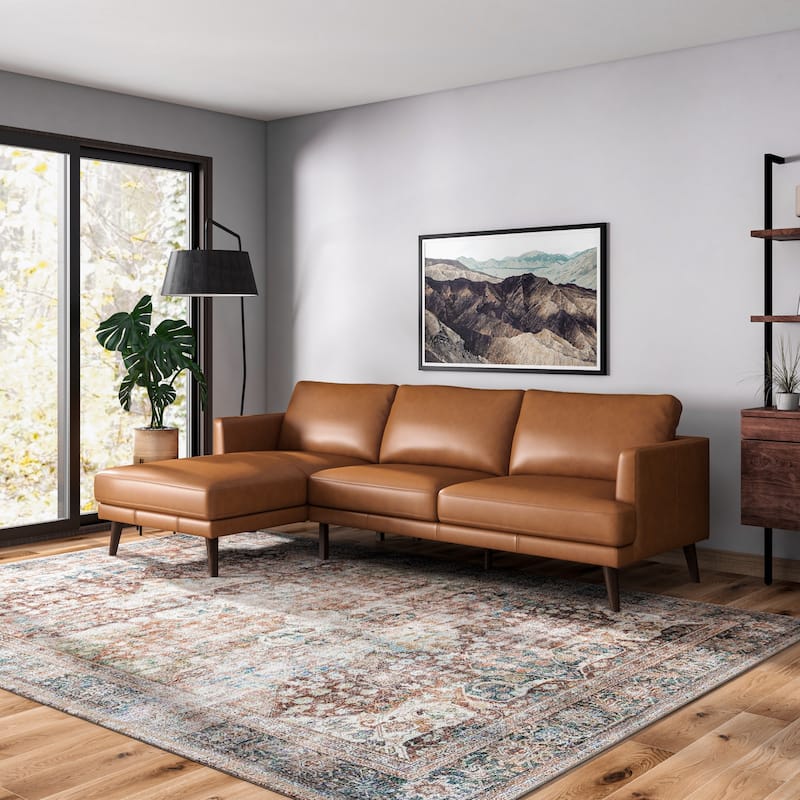 Lucio Modern Living Room Top Leather Corner Sectional Couch in Tan