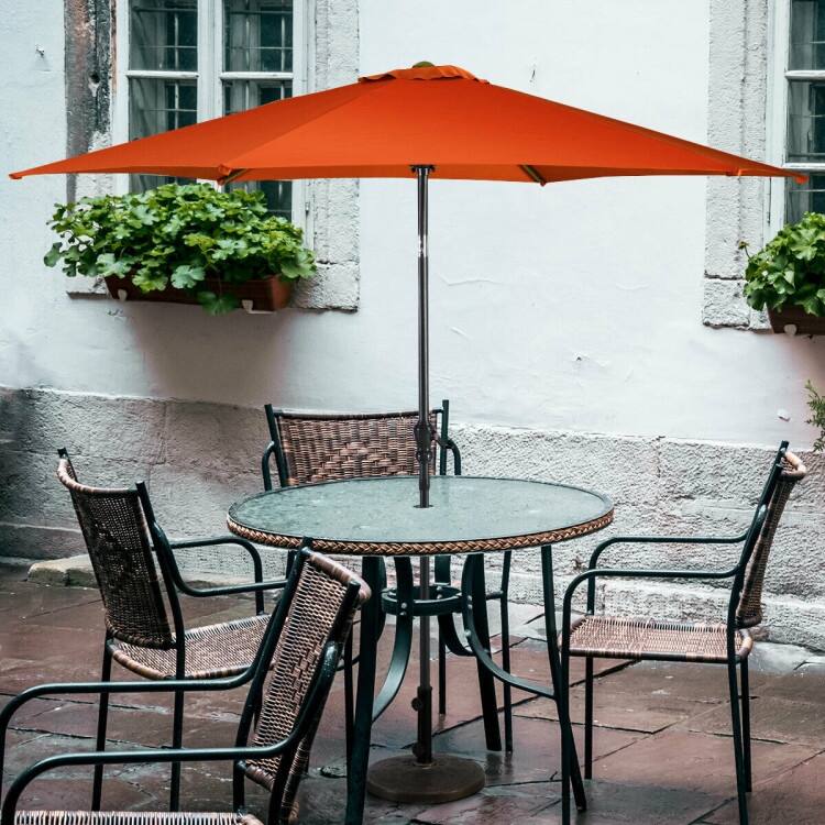 9-Foot Outdoor Market Patio Table Umbrella with Push-Button Tilt and Crank Lift for Sun Shade