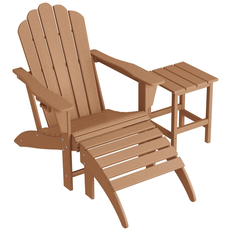 Aderson Outdoor Poly Adirondack Chair with Side Table and Ottoman - Teak