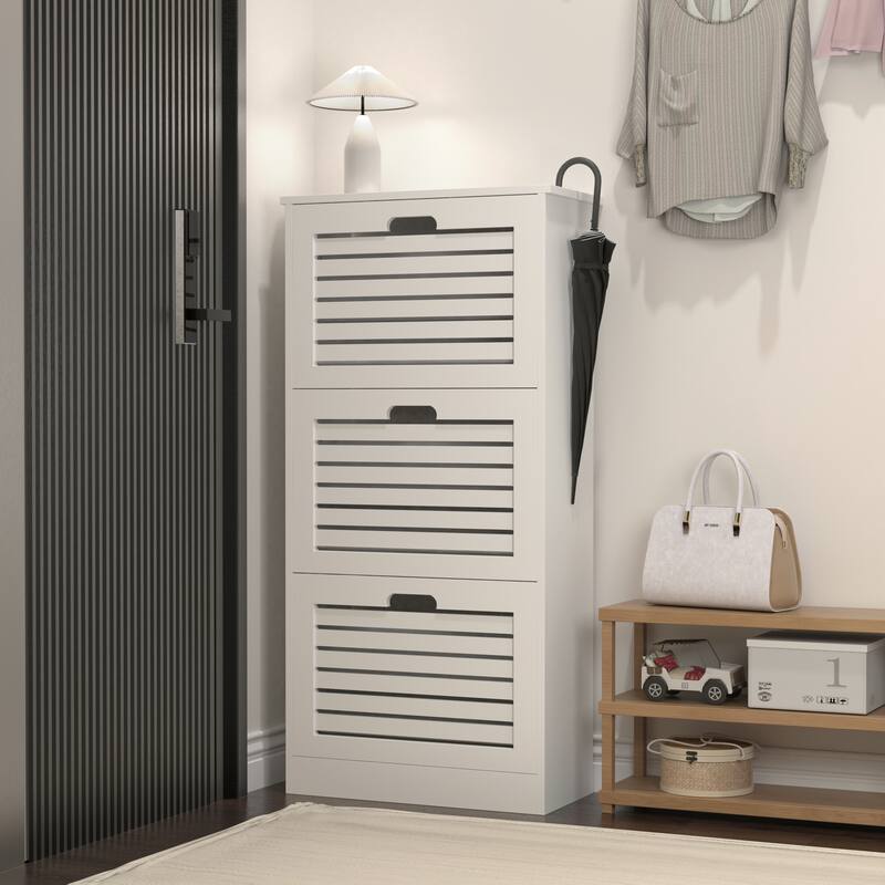 Space-Saving 3-Tier Shoe Storage Cabinet with Adjustable Shelves and 3 Flip Doors for Entryway, Hallway, Foyer Organization