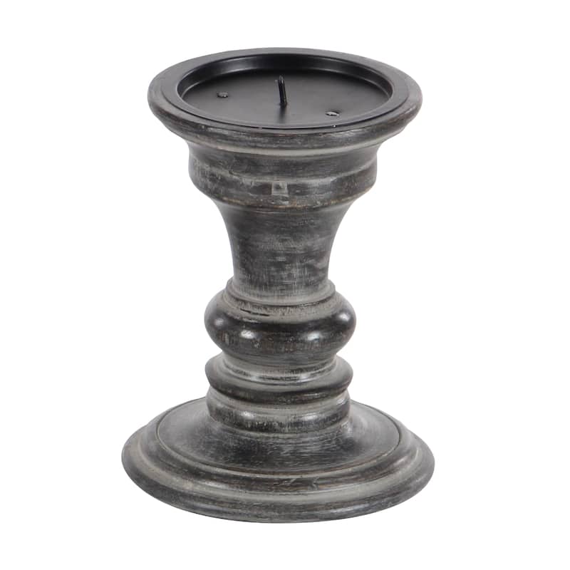 Mango Wood Candle Holder - Set of 3 Black - Roche River Decor - 5"W x 5"L x 10"H