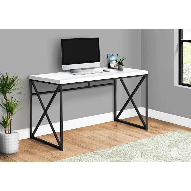 Monarch Specialties 48" Home Office Desk - Glossy White Top + Black Legs