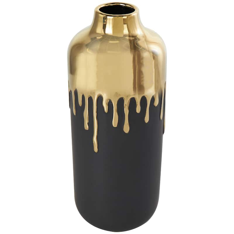 CosmoLiving by Cosmopolitan Black or White Ceramic Vase with Abstract Gold Melting Drips