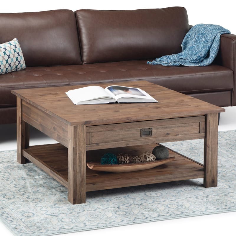 WYNDENHALL Garret SOLID ACACIA WOOD 38 inch Wide Square Rustic Coffee Table - 38 W x 38 D x 19 H - rustic natural aged brown