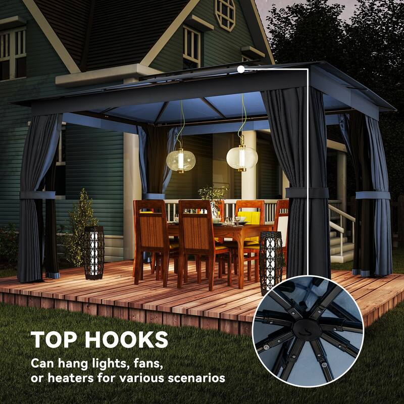 Outsunny 10' x 12' Outdoor Patio Gazebo, Soft Top Gazebo Canopy Shelter with Double Roof, Curtains, Netting, Steel Frame