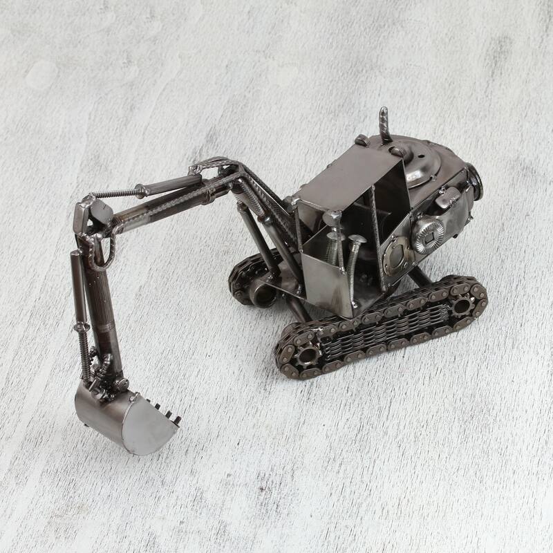 Novica Handmade Excavator Upcycled Metal Sculpture