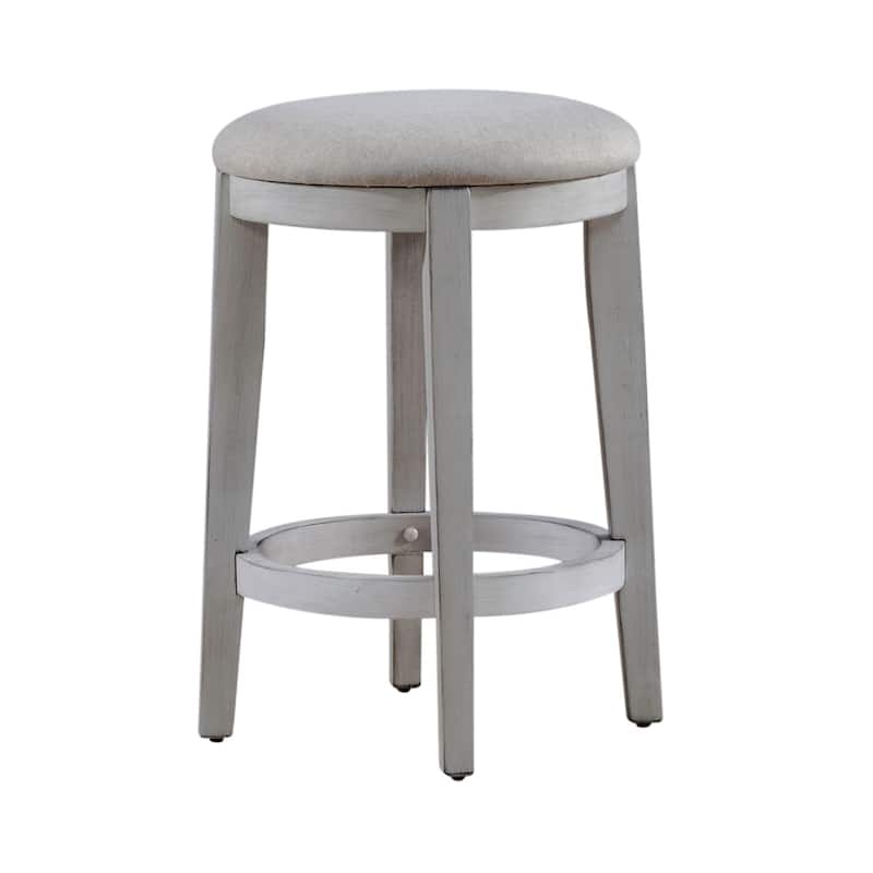 Ocean Isle Antique White Upholstered Console Stool