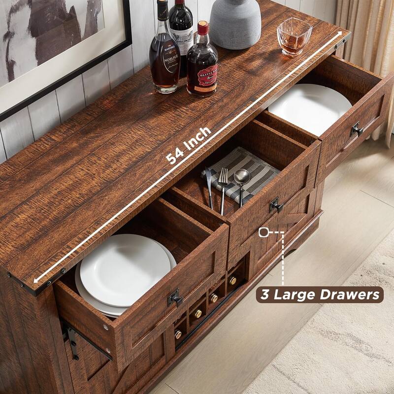 Farmhouse Bar Cabinet, Coffee/Wine Bar Cabinet w/Wine & Glass Rack