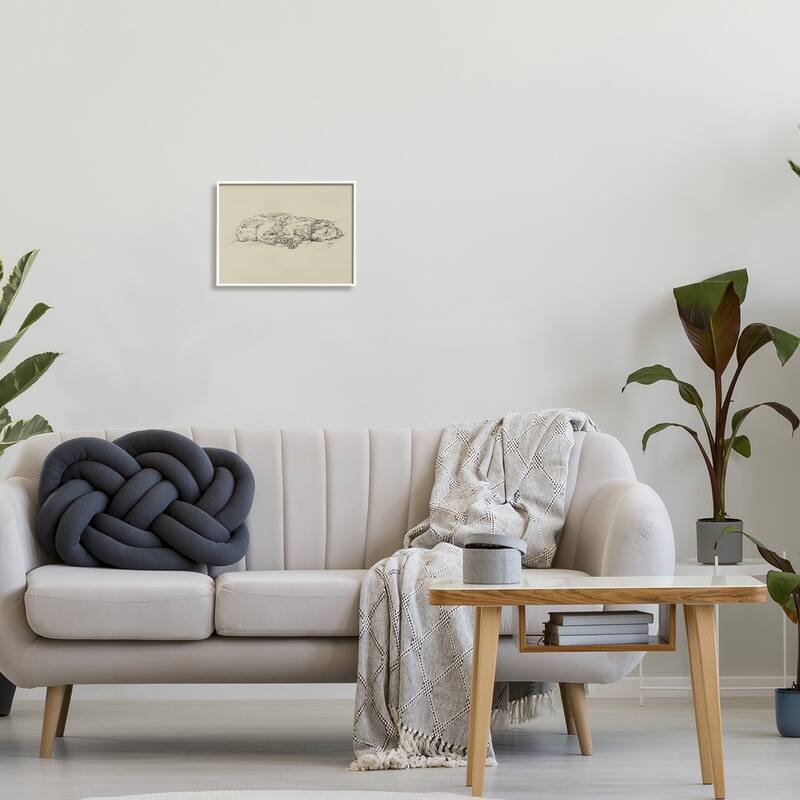 Stupell Serene Dog Sleep Soft Cushion Monochrome Sketch Portrait Framed Wall Art, Design by Ethan Harper - Black