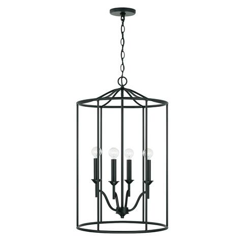 Peyton 18" 4-light Matte Black Cage Lantern Foyer Pendant