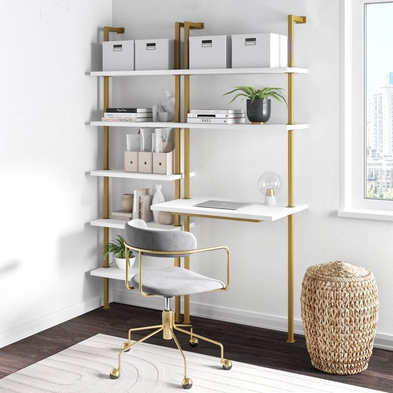 Nathan James Theo 2-Shelf Industrial Wall Mount Ladder Desk, Small Computer or Writing Desk