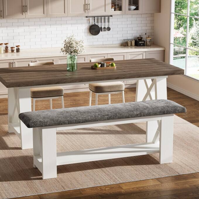 47.24" Farmhouse Dining Bench, Kitchen Table Bench with Cushion - 1PC