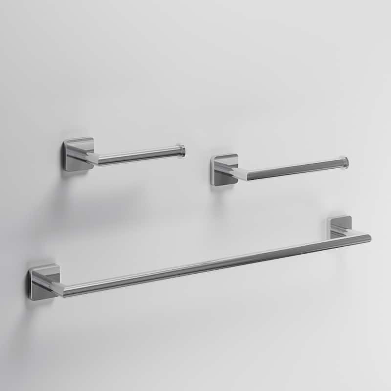 VIGO Satro 3-Piece Bathroom Hardware Accessory Set with 24 in. Towel Bar, Toilet Paper Holder, Hand Towel Holder - Chrome