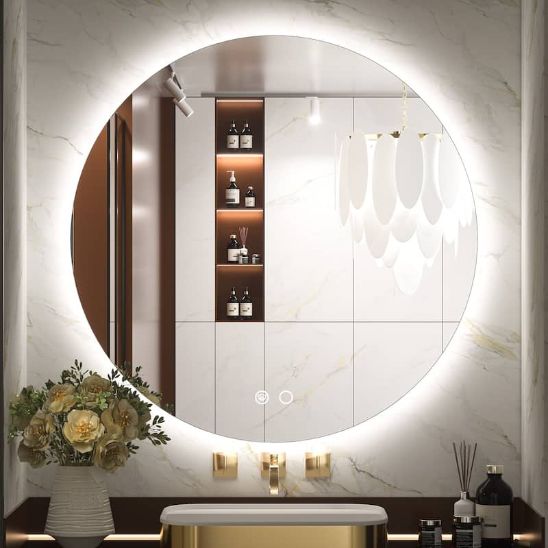 KEONJINN Round LED Backlit Bathroom Vanity Wall Mirror 3 Colors, Anti-fog
