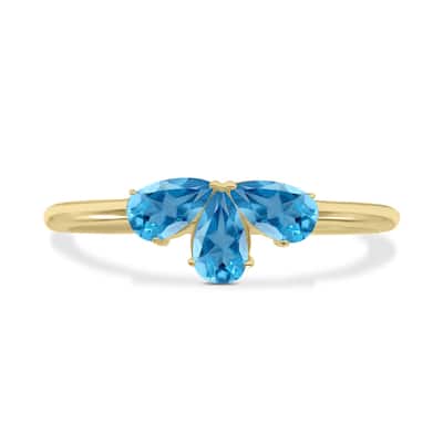 Marquee Jewels Blue Topaz Pear Shape Three Stone Ring in 10K Yellow Gold